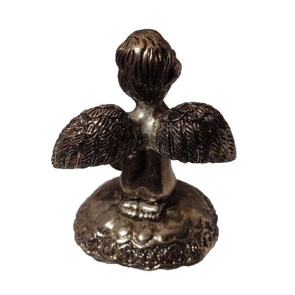 Vintage Silver Plated 3" Angel  Figurine Cherub Ring Holder Kneeling on Pillow - Picture 3 of 5